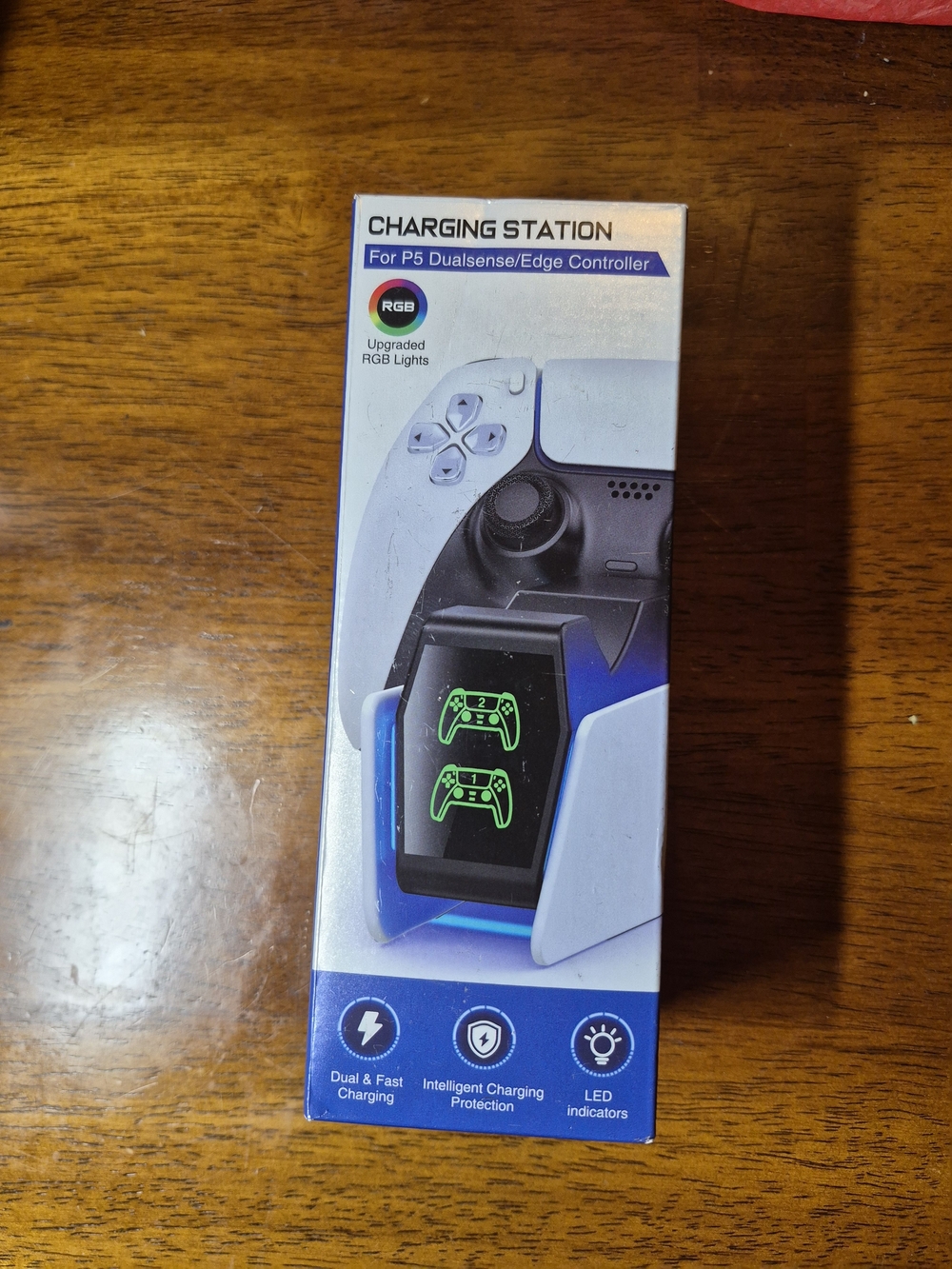 White & Blue Dual Controller Charging Station for PS5 DualSense